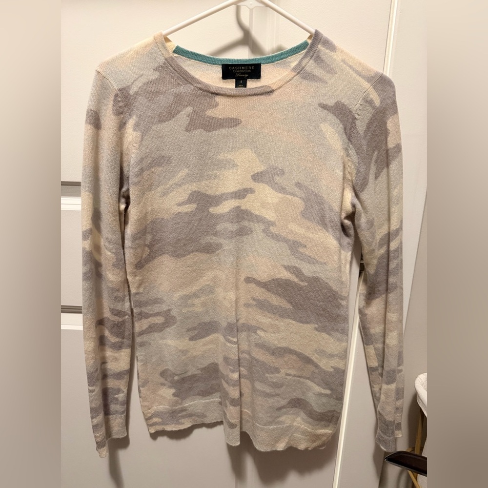 Charter Club 100% Cashmere Sweater - Gray and Cream Camouflage